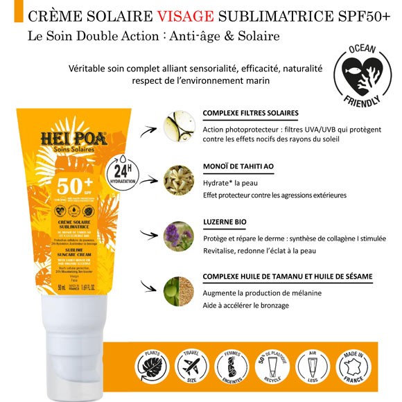 Crème Solaire Sublimatrice Visage 50mL Monoi Hei Poa SPF50