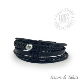 Bracelet Cuir Noir 19cm...
