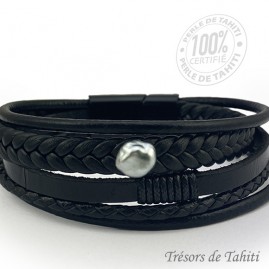 Bracelet Cuir Noir 21cm...