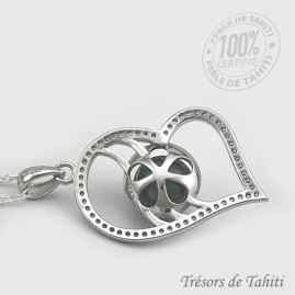 Pendentif Coeur de Perle de Tahiti Chaine Argent TT426